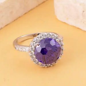 Lustro Stella HoneyComb Cut Finest Blue Spinel Color & White CZ Halo Ring NWT